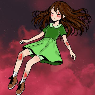 realistic girl floating