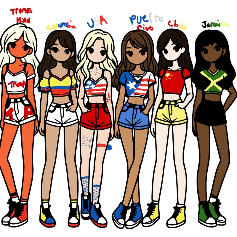 a group of girls wearing crop tops and shorts