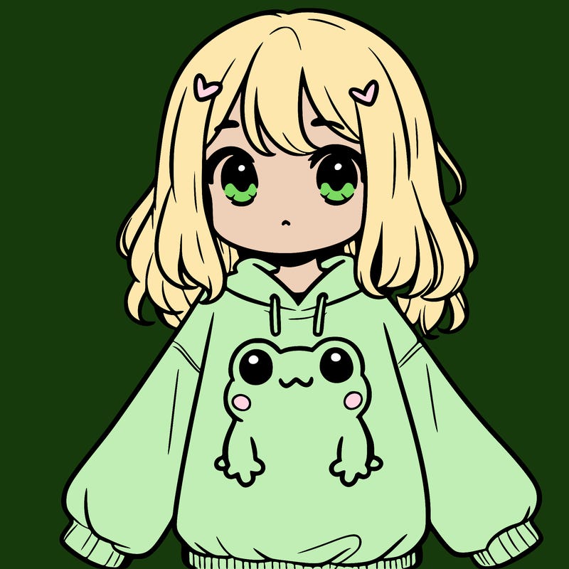 girl wearing frogging sweatshirt