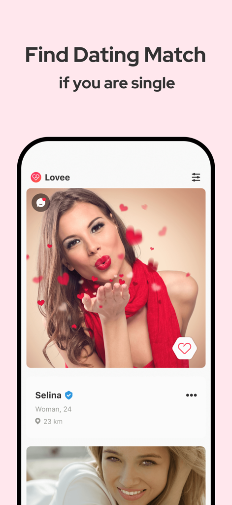 Lovee - Dating & Relationship - Lovee app interface showing a profile to find dating matches for singles