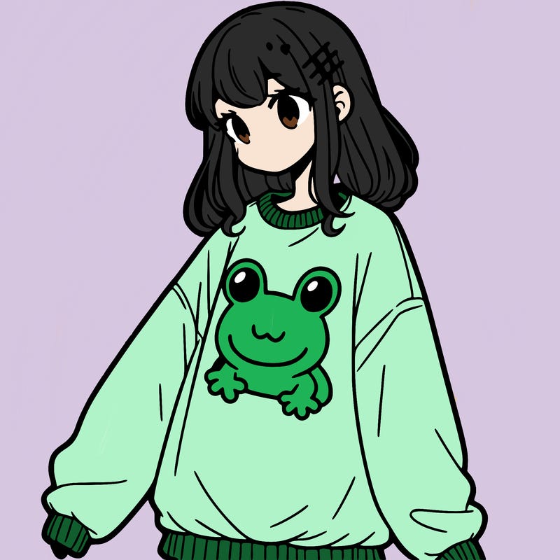 girl wearing frogging sweatshirt