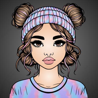 realistic girl with buns in her hair with a beanie on