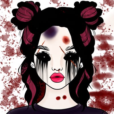 realistic girl with two buns in hair and lips