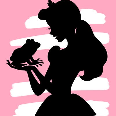 a shadow of a princess holding a frog realistic