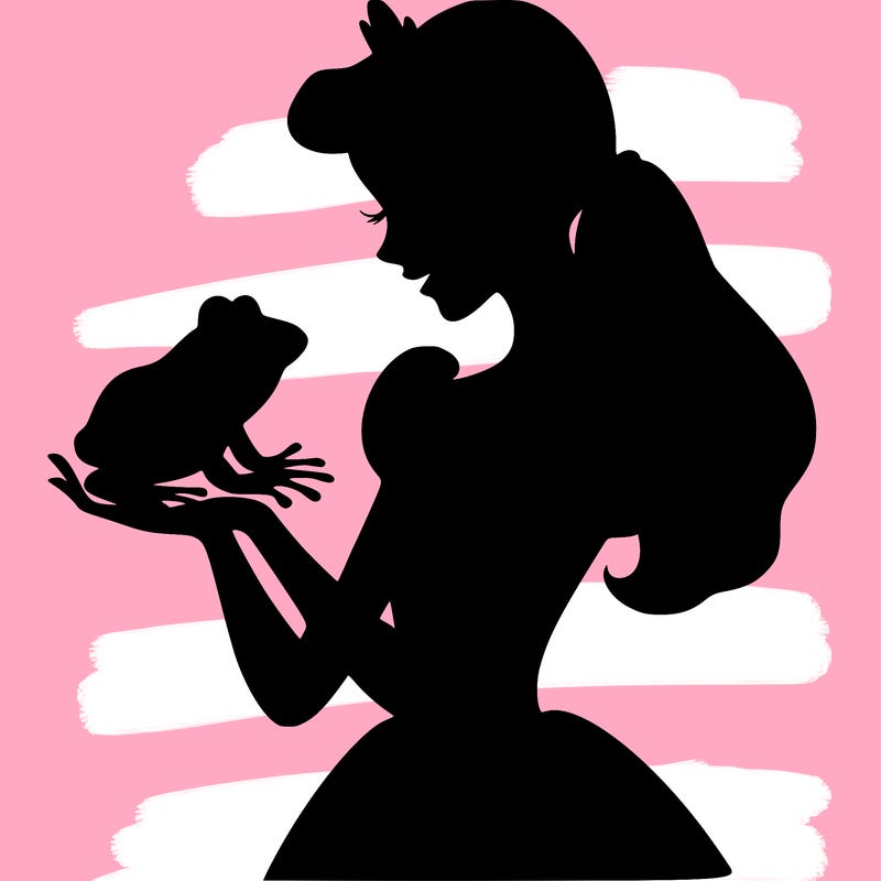 a shadow of a princess holding a frog realistic