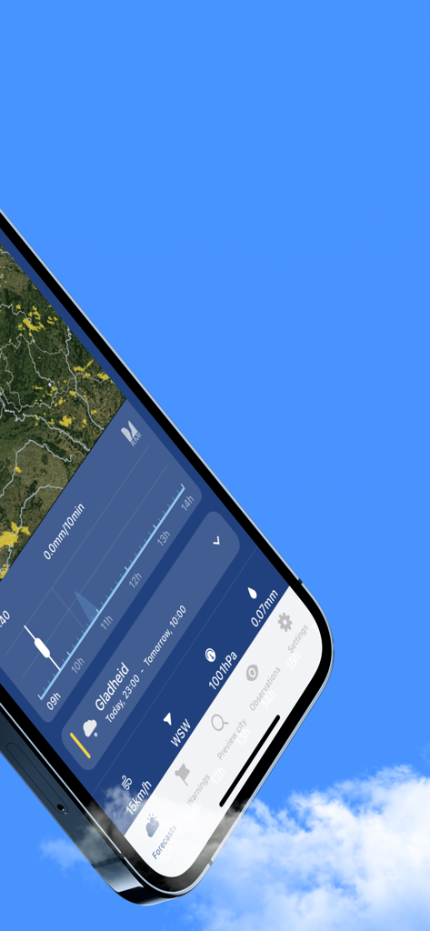 Interfaz de la aplicación meteorológica KMI-IRM que muestra el radar de precipitación y los pronósticos meteorológicos locales de Bélgica