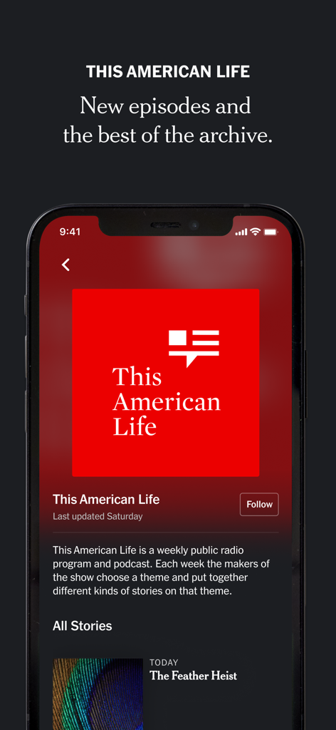 The This American Life podcast page on the NYT Audio mobile app