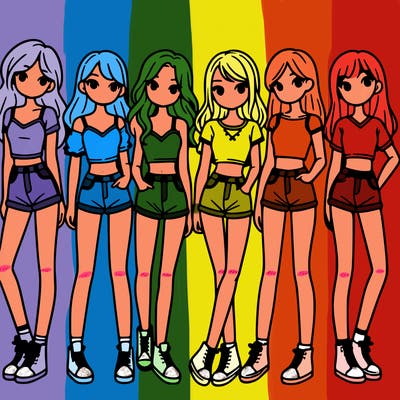 a group of girls wearing crop tops and shorts