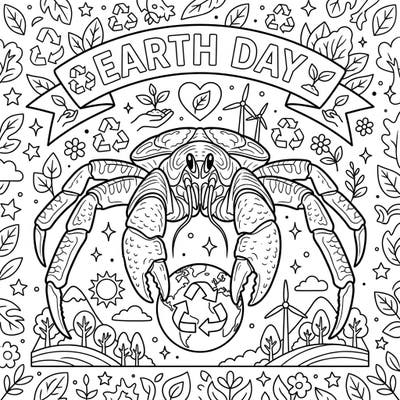 Dive into an eco-friendly adventure with our captivating Coconut Crab Earth Day coloring page. This intricate design beautifully combines a majestic coconut crab with symbols of environmental protection, perfect for celebrating our planet.
