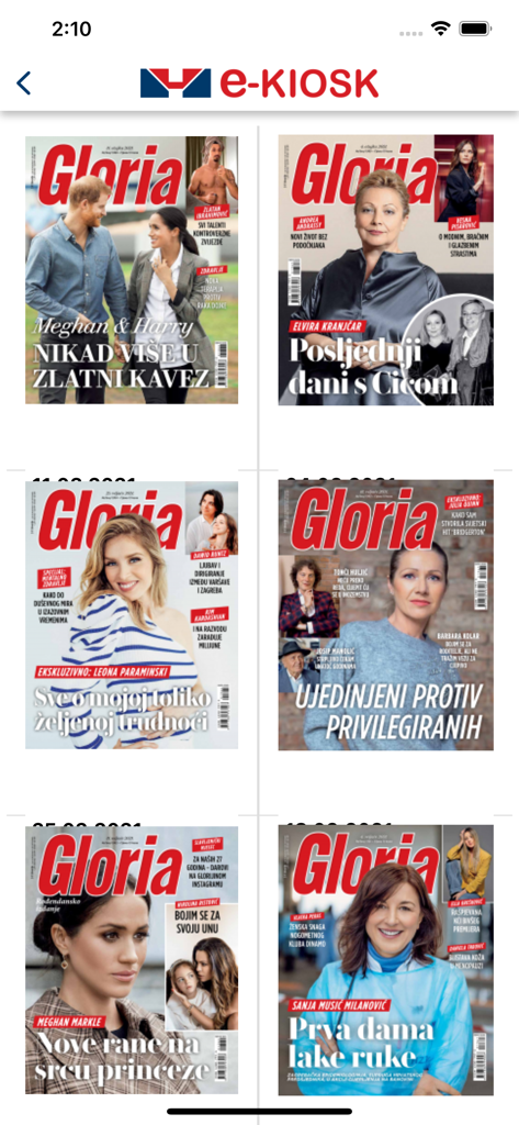 Hanzamedia e-kiosk - Capas digitais da revista Gloria na aplicação Hanzamedia e-kiosk