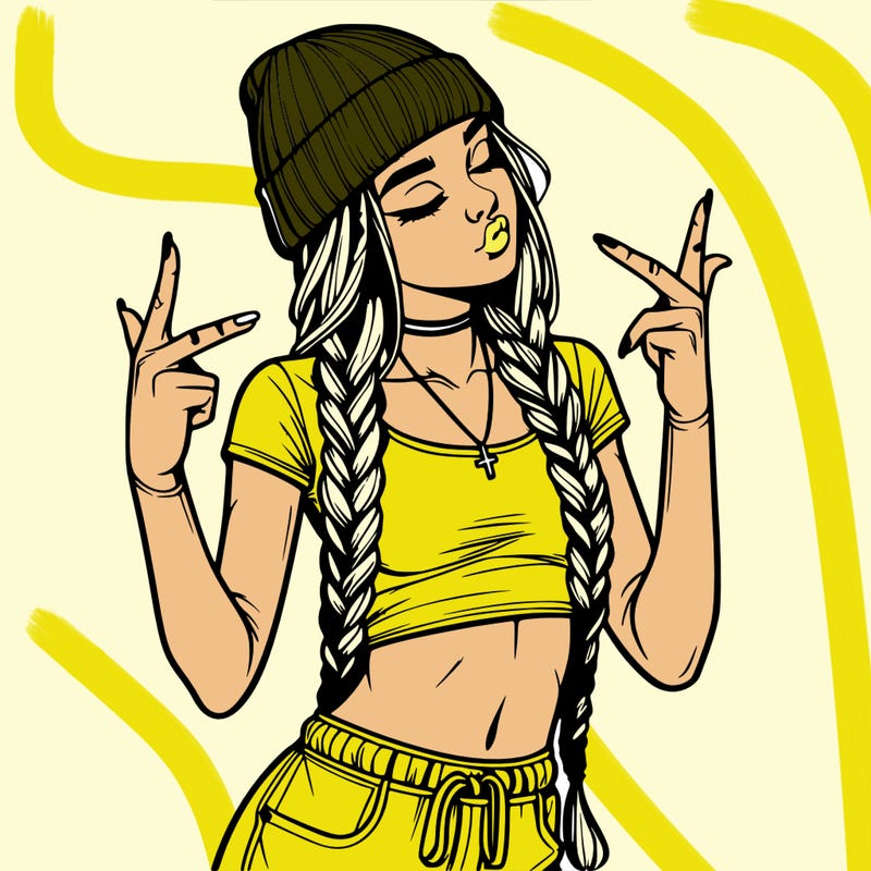 realistic teenage girl with braids and a beanie and crop top doing 🫶🏼