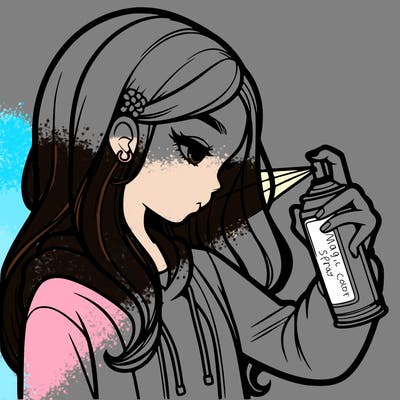 a realistic girl spray painting