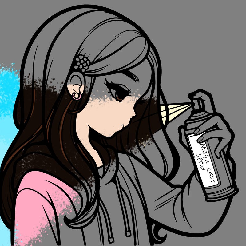 a realistic girl spray painting