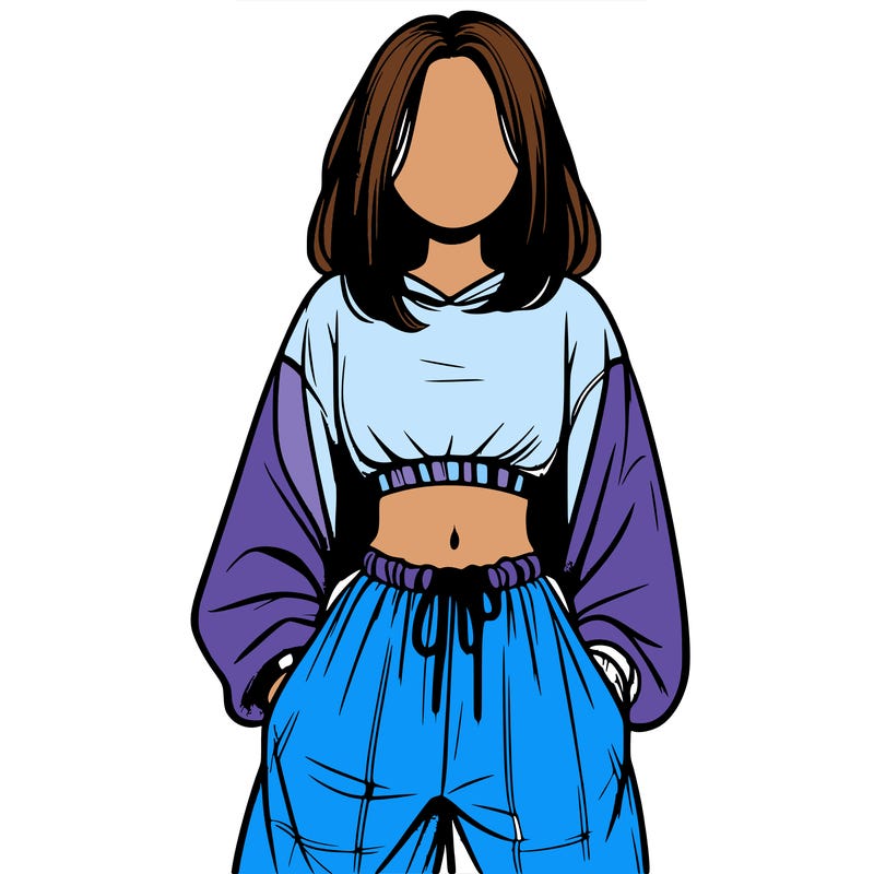 realistic girl faceless with baggy pants and a crop top