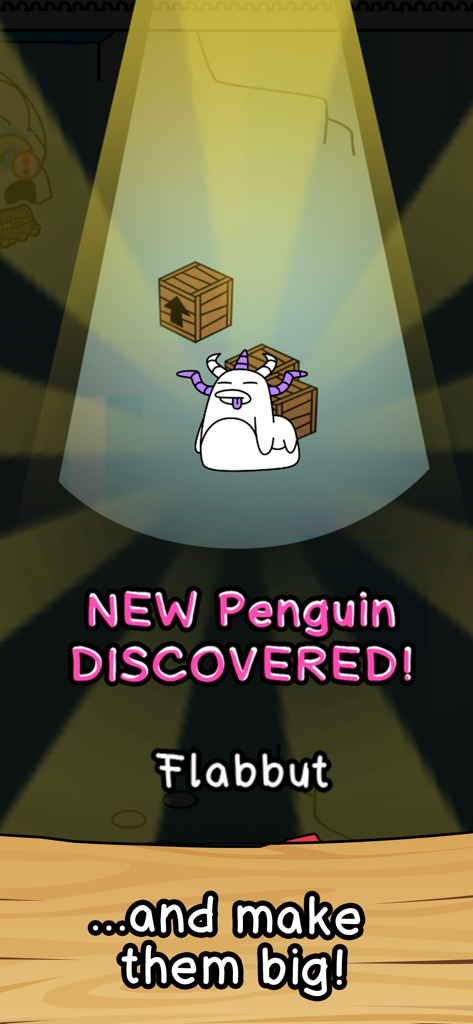 Penguin Merge Evolution - A screen showing a newly discovered creature named Flabbut in the Penguin Merge Evolution game