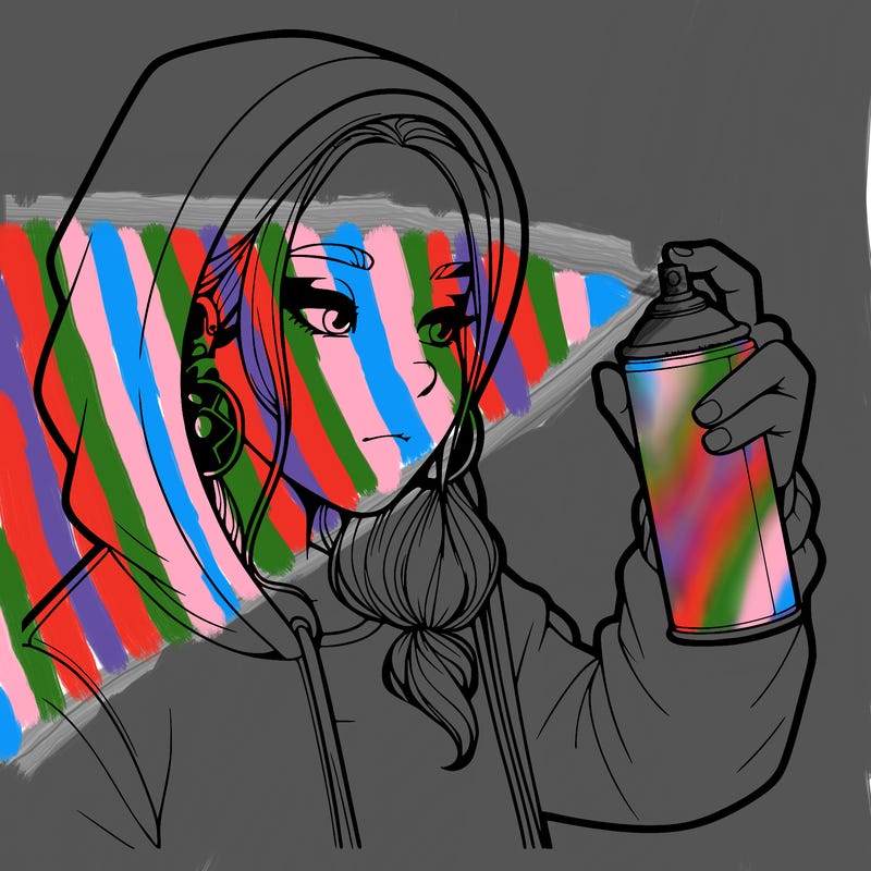 a realistic girl, spray painting