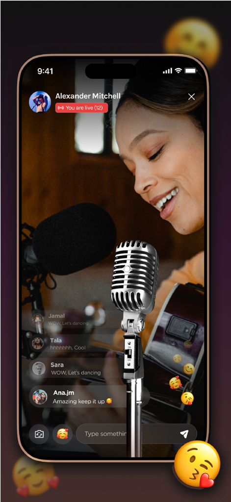 Howwe - A live music performance stream on the Howwe entertainment booking app featuring an artist with a guitar and microphone