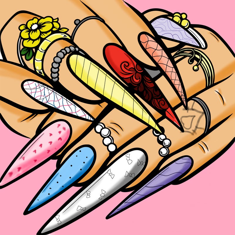 long nails with a design