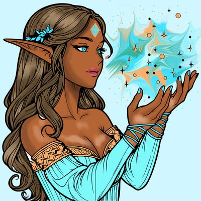 realistic elf girl doing magic