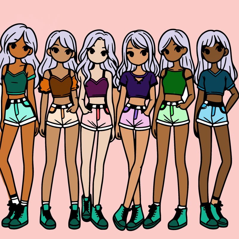 a group of girls wearing crop tops and shorts