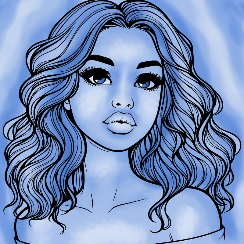 realistic girl with wavy hair and lips