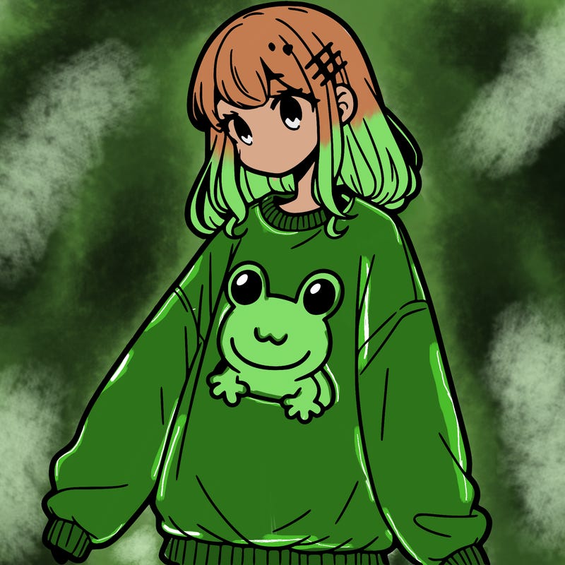 girl wearing frogging sweatshirt