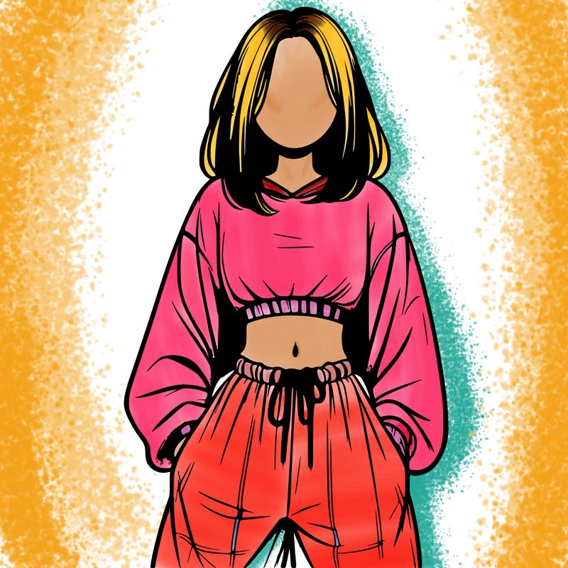 realistic girl faceless with baggy pants and a crop top