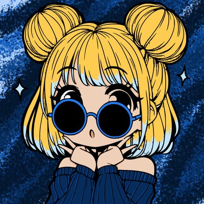 manga girl with hairbuns and sun shape sunglasses