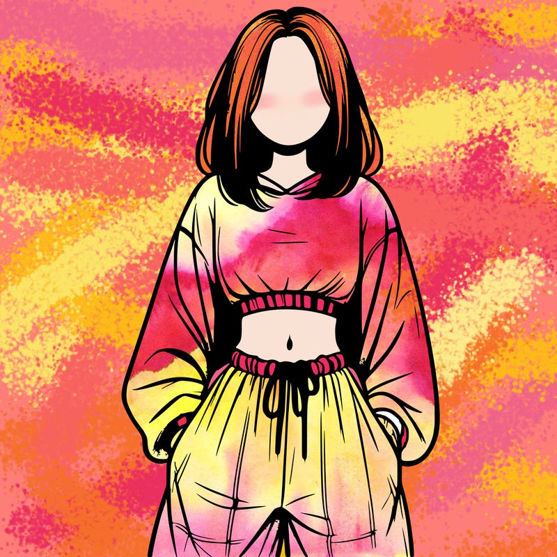 realistic girl faceless with baggy pants and a crop top