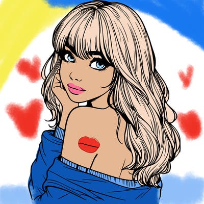 realistic girl with bangs looking over her shoulder