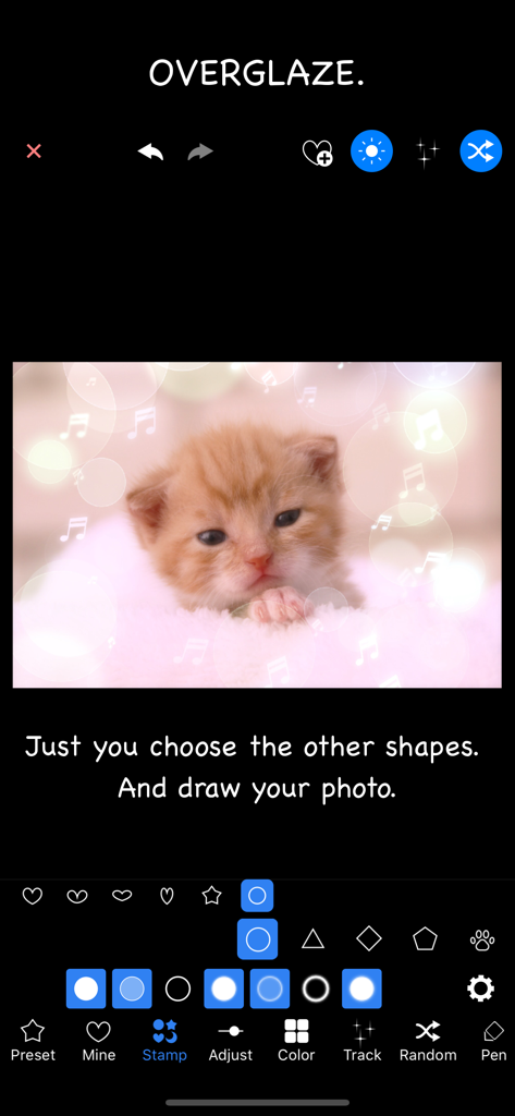 Glitter Photo Editor Lite - Editing screen of Glitter Photo Editor Lite showing sparkle effects on a kitten photo