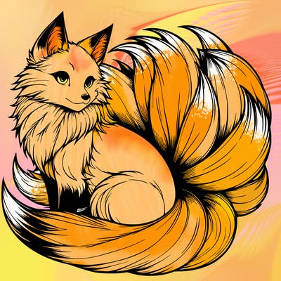 realistic detailed 9 tailed anime fox