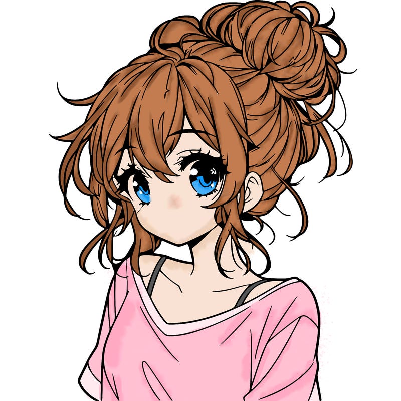 a beautiful anime girl with a messy bun