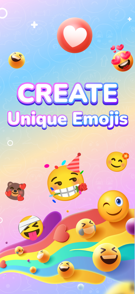 Emoji Kitchen - Emoji Mix - A colorful promotional screen for Emoji Kitchen showing various custom merged emojis with the text Create Unique Emojis.