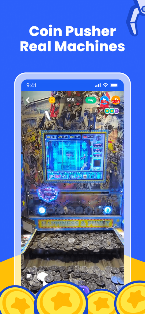 ClawParty - Real Machines! - 모바일 기기에서 실제 동전 푸셔 아케이드 기계 실시간 스트림