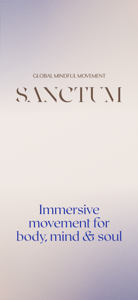 SANCTUM: Mind-Body Workout - Sanctum app intro screen with global mindful movement text and immersive movement for body mind and soul slogan