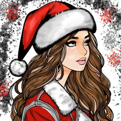realistic girl in santa hat