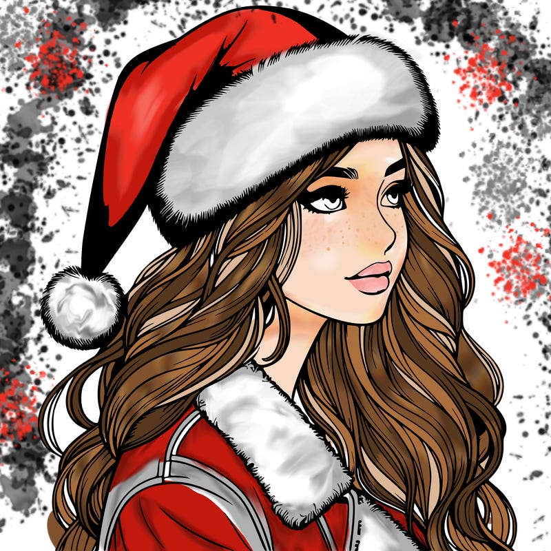 realistic girl in santa hat