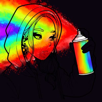 a realistic girl, spray painting