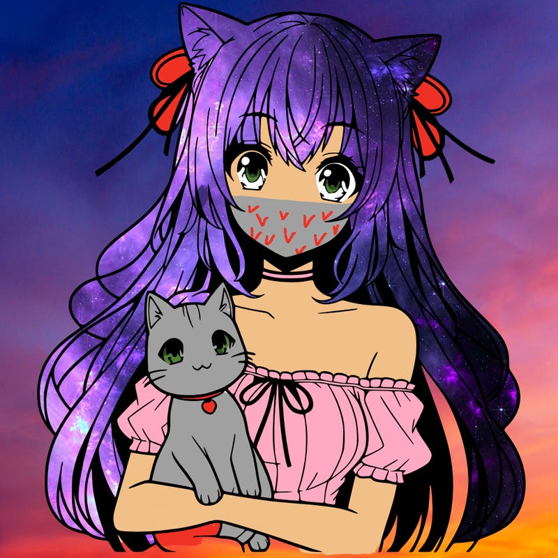 anime girl with cat