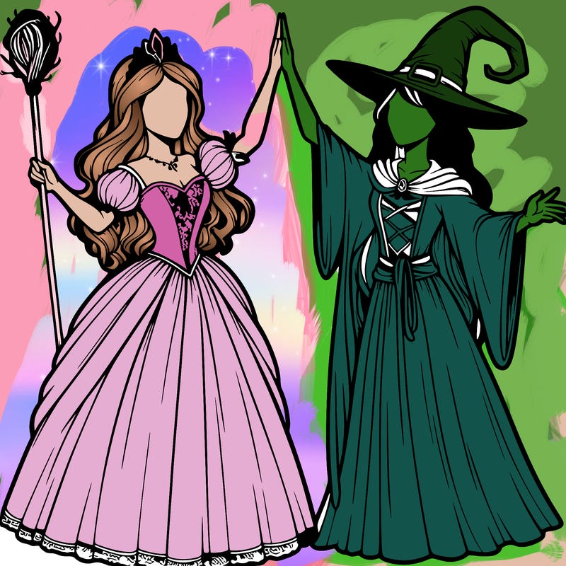 detailed realistic split of a princess and a witch