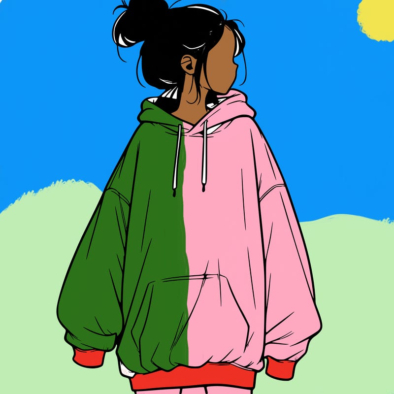 realistic girl with a oversized sweatshirt on and a bun