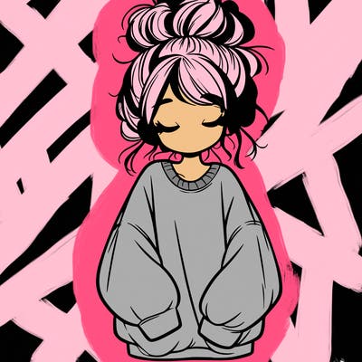 girl with baggy sweatshirt and messy bun