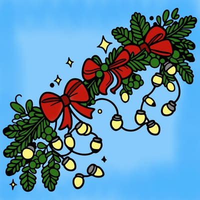 christmas garland: decorated with lights and ribbons..simple vector art