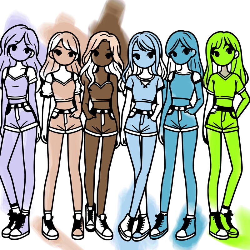 a group of girls wearing crop tops and shorts