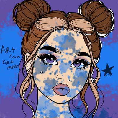 realistic girl with two buns on her hair and lips