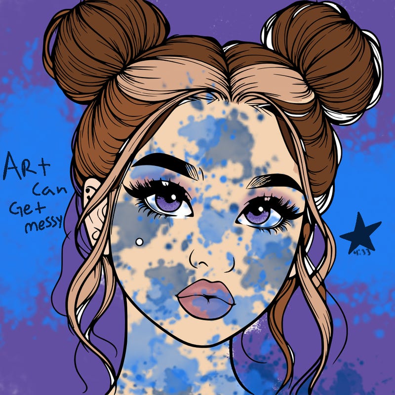 realistic girl with two buns on her hair and lips