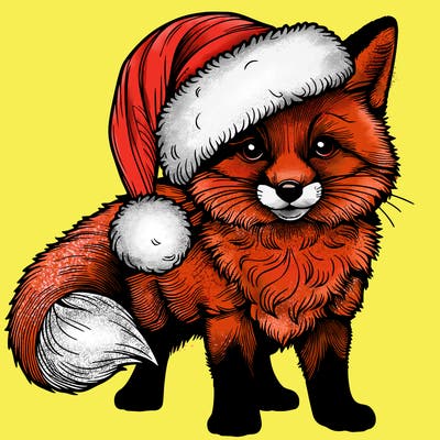 realistic fox with a santa hat