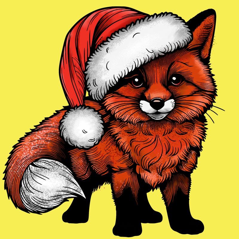 realistic fox with a santa hat