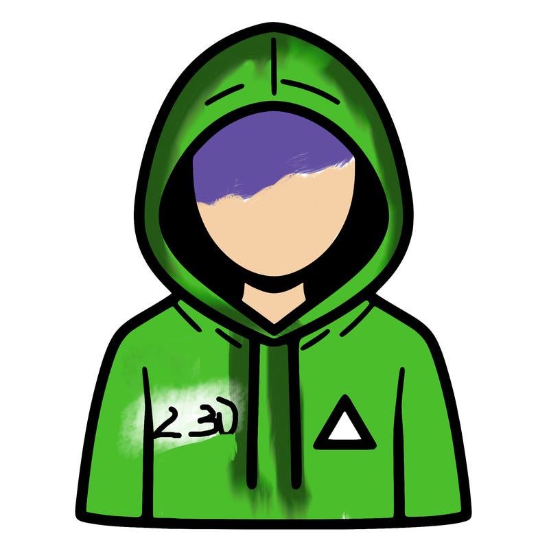 a person with non face waering a hoodie with a small triangle symbol